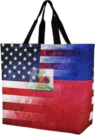 Generic U.S. And Flag Reusable Shopping Bags One Shoulder Grocery Tote Bag Waterproof Big Purse for Work Travel
