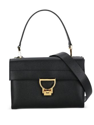 Coccinelle small flap-fastening leather tote bag - Black