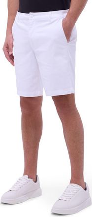Bugatchi Presley Flat Front Stretch Cotton & Lyocell Chino Shorts in White at Nordstrom, Size 30
