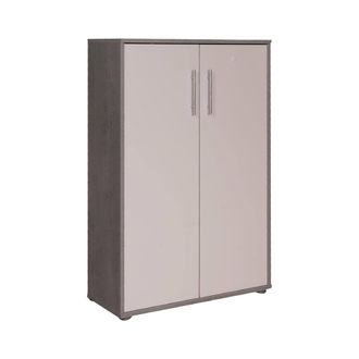 Dmora Dmora - Librer&iacute;a Con 2 Puertas Y 2 Estantes, Estante Para Libros Y Documentos, Armario De Oficina, Cm 79x34h118, Color Blanco Y Cemento
