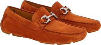 Ferragamo Mens Gancini Suede Driving Shoes In Brown