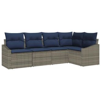 vidaXL Conjunto De Sof&aacute;s De Jard&iacute;n Con Coj&iacute;n 5 Pcs Gris Y Azul Marino Vidaxl
