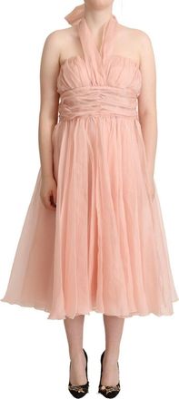 Dolce & Gabbana Roze Zijde Chiffon Halter Midi A-lijn Pliss&eacute; Damesjurk