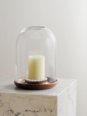 Christofle Candeliere Grande In Vetro, Noce E Con Finitura Argento Perles