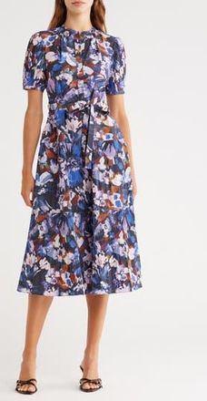 Derek Lam Alexandra Puff Sleeve Midi Shirtdress in Topaz Multi at Nordstrom Rack, Size 2