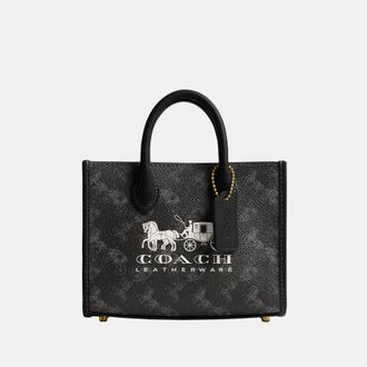 Coach Womens Ace Tote Bag 17 With Horse And Carriage Print - Black - One Size