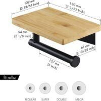 OEM Portarrollos De Papel Higi&eacute;nico Con Estante De Bamb&uacute;, Soporte Para Rollo De Ba&ntilde;o En Acero Inoxidable Sus304, Montaje En Pared Negro Mate - Crezuo