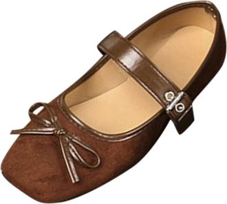 Generic Mary Jane Shoes for Women Bow Casual Flat Shoes Solid Color Stylish Classic Lightweight Elegant Comfortable Ballet Flats Outdoor Daily Brown