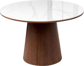 Beliani Tavolo Da Pranzo Rotondo In Mdf Con Effetto Marmo Ceramico, 120 Cm, Impiallacciato In Frassino Scuro, Bianco Wylie