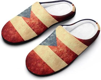Generic Vintage PuertoRico1 Flag Funny Mens Cotton Slippers Soft Non-Slip Rubber Sole House Slipper Indoor Outdoor