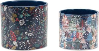 Melrose International Set Of 4 Berry & Pine Tree Holiday Planter