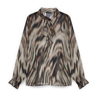 Fiorella Rubino Overhemden, Dames, Bruin, 4Xl, Polyester, Blouse met Dierenprint en Strik