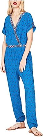 Pepe Jeans London Blauwe Bedrukte Jumpsuit met Korte Mouwen - Dames - Jumpsuits - Blauw - M - Katoen - Jumpsuits & Playsuits