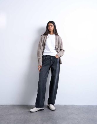 Topshop Lowrie - Jeans ampi a vita bassa nero slavato