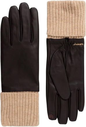 Twinset Accessoires, Dames, Bruin, S, Wol, Leren Handschoenen