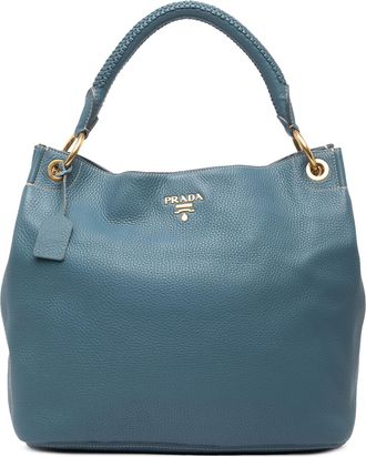 Prada Pre-owned Womens Vitello Daino Hobo - Blue Leather - One Size