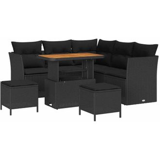 vidaXL Conjunto De Sof&aacute; De Jard&iacute;n Con Coj&iacute;n 8 Pcs Negro