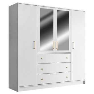 Vente-Unique Armadio 4 ante e 3 cassetti Con specchi L196 cm Bianco - LIZANDRO