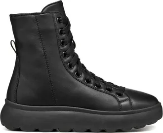Geox Zwarte enkellaarsjes voor vrouwen - Dames - Veterlaarzen - Zwart - 38 EU - Leer - Schoenen