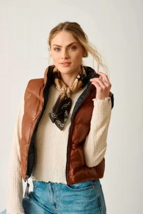 Mauritius Ellen Reversible Leather Vest In Black/cognac
