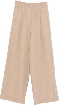Brunello Cucinelli Wide Broeken - Dames - Wijde Broeken - Beige - M - Katoen - Broeken