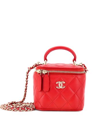 Chanel Classic Top Handle Vanity Case with Chain Quilted Lambskin Mini crossbody bag - women - Calf Leather - One Size - Red