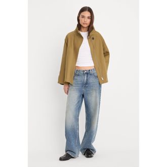 Good American Womens Funnel Neck Trench | Fatigue, Size Medium | Good American by Khlo&Egrave; Kardashian