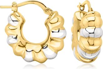 Ross-Simons Italian Sterling Silver and 18kt Gold Over Sterling Ribbed Hoop Earrings
