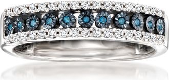 Ross-Simons White and Blue Diamond 3-Row Ring in Sterling Silver