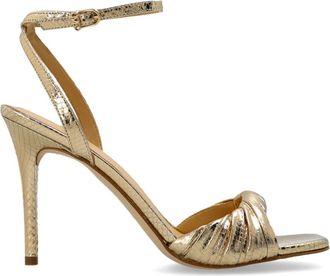 Michael Kors Kiana Metallic Snake Embossed Leather Sandaal - Dames - Sandalen met hakken - Geel - 39 EU - Leer - Schoenen
