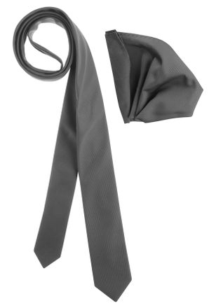 Bruno Banani Krawatte BRUNO BANANI, Herren, grau, Satin, Kunstfaser, leicht gl&auml;nzend, unifarben, Krawatten Krawatte, inklusive Einstecktuch