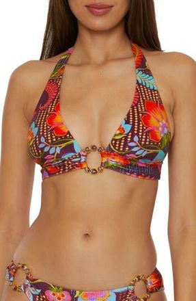 BECCA by Rebecca Virtue Portofino Halter Bikini Top in Burgundy Multi at Nordstrom Rack, Size Medium