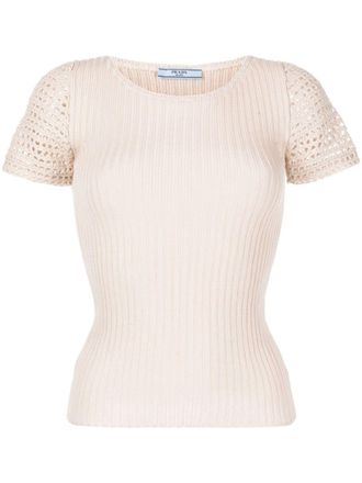 Prada crochet-detailed knit top - Neutrals