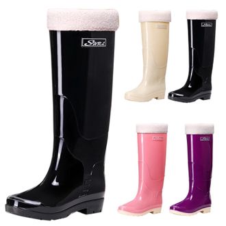 Generic Womens Wellies Knee High Boots with Plush Lined Winter Warm Wellington Short Mid Calf Garden Boots Waterproof Anti-Slip Sole Durable Rainshoes for Out
