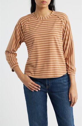 Wit & Wisdom Stripe Three Quarter Sleeve Top in Sahara Sand/Peach Parfait at Nordstrom, Size X-Small
