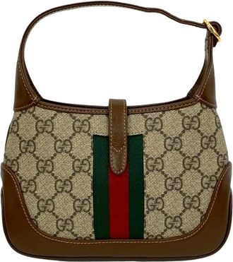 Gucci Pre-owned Canvas Leather Trim Handbag - Dames - Vintage Schoudertas - Bruin - ONE Size - Leer - Vintage