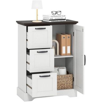 Costway Floor Cabinet Farmhouse Accent Cabinet with 3 Storage Drawers-White