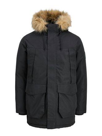 Jack & Jones Plus Size Parka JJCAMP FAUX FUR PARKA PLS, Herren, Gr. 4XL, schwarz, Web, Obermaterial: 100% Polyester, JACK & JONES PLUSSIZE, unifarben, regular fit normal, Ja