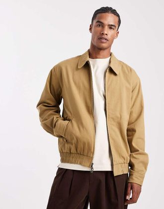 Parlez Clothing Giacca harrington beige con colletto, fodera in pile e zip bidirezionale-Marrone
