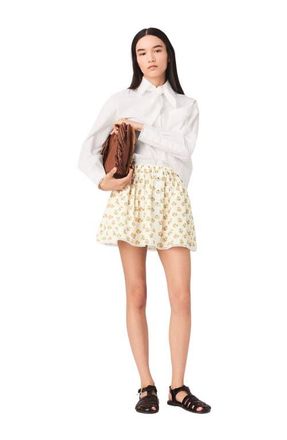 Maje Printed skirt with rickrack trim in Yellow Small Flowers Print at Nordstrom, Size 42 Eu