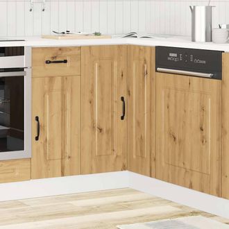 Berkfield Home Kitchen Corner Base Cabinet Kalmar Artisan Oak Engineered Wood in Brown