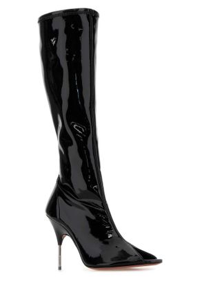 Amina Muaddi Brunastrehighboot Bla95pyrh Black95mmpyramidheel Scarpe Con Tacco High Heel Shoes