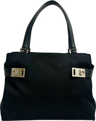 Ferragamo Black Canvas Leather Tote Bag (Pre-Owned)