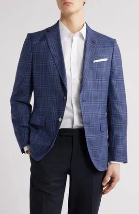 BOSS Hutson Slim Fit Blue Check Wool & Silk Blend Sport Coat in Medium Blue at Nordstrom Rack, Size 36