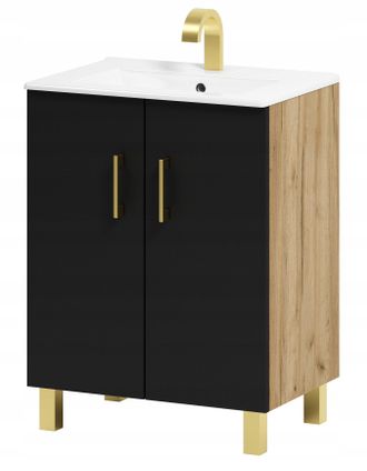 OEM Mueble De Ba&ntilde;o Viki 60 Con Lavabo, Roble Artesanal Negro/dorado