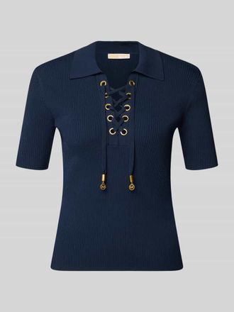 Michael Kors Strickshirt mit Schn&uuml;rung und Umlegekragen in Marine, Gr&ouml;&szlig;e XL