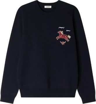 Sandro embroidery round-neck sweatshirt - men - Viscose/Polyester/Polyamide/Elastane - L - Blue