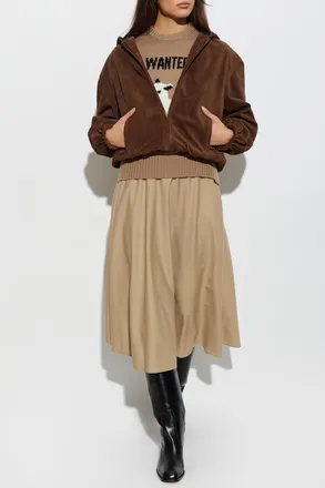 Moschino Suede Hooded Jacket, Womens, Brown