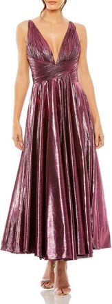Mac Duggal Sleeveless V Neck Pleated Top Metallic Dress in Rose at Nordstrom, Size X-Small