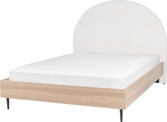Beliani Cama Con Somier Blanco Crema Madera Clara Negro 140 X 200 Cm Poli&eacute;ster Mdf Millay